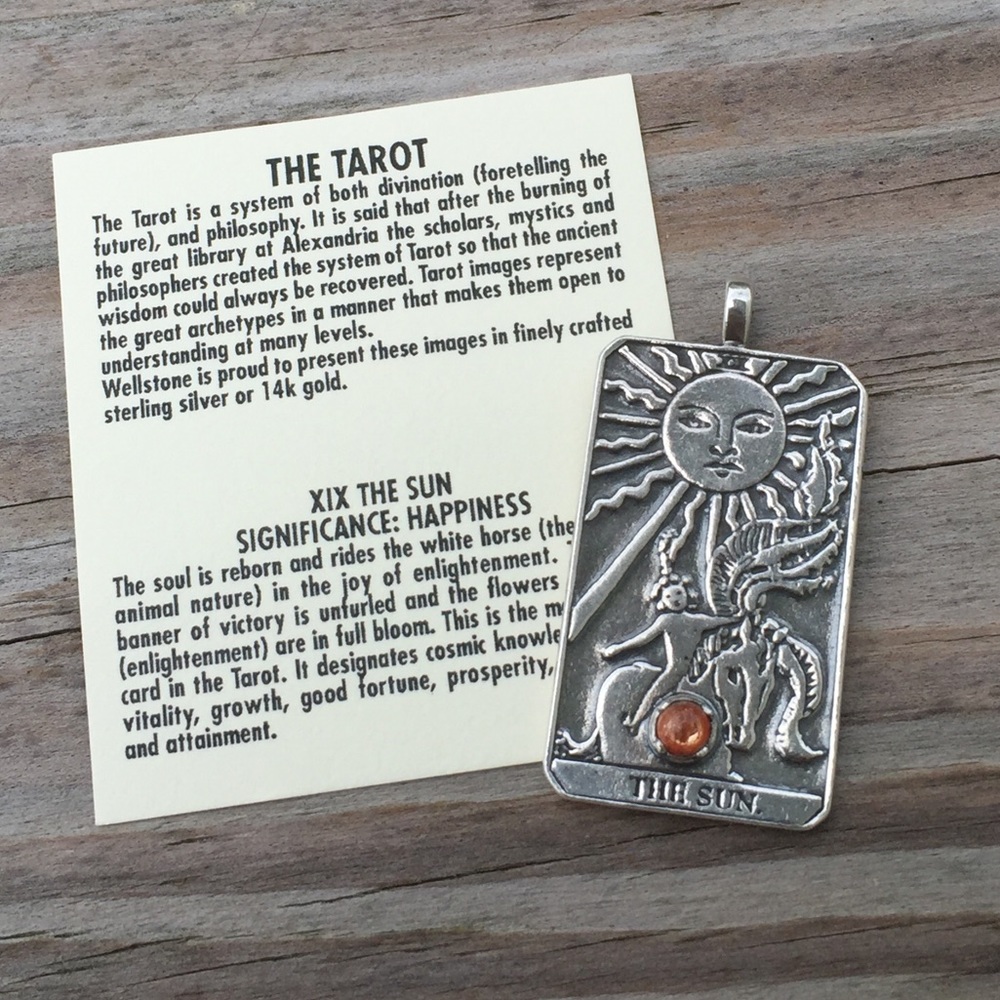 Sun Tarot Card Pendant .925 Sterling Silver w/ genuine Sunstone gem Made in USA - Picture 16 of 16